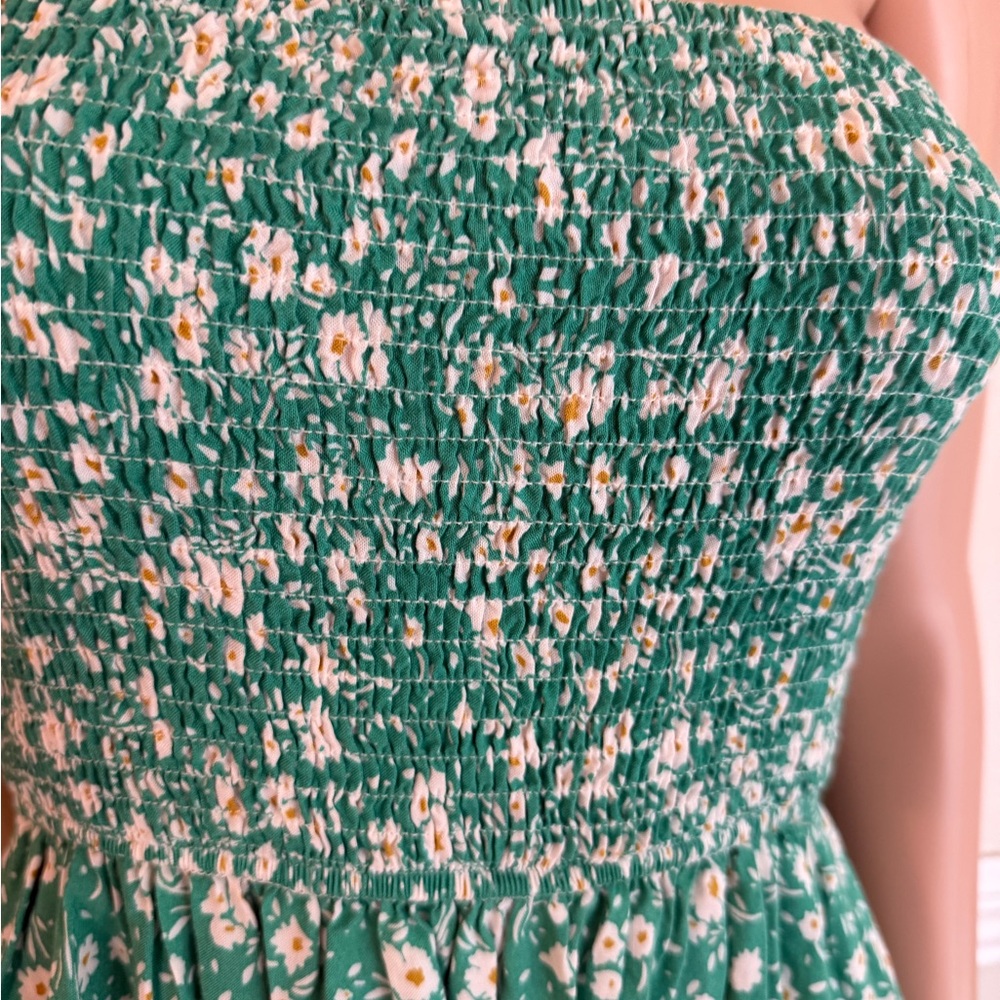 Zesica Floral Green Strapless Maxi Dress small - Picture 6 of 9